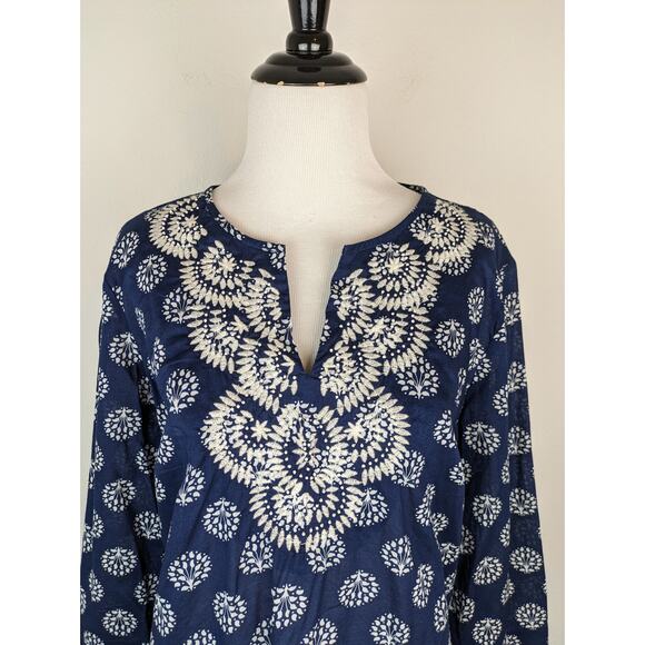 Talbots Top Embroidered Beaded Floral Boho Coastal Cotton Spring Summer Size M - Picture 4 of 13